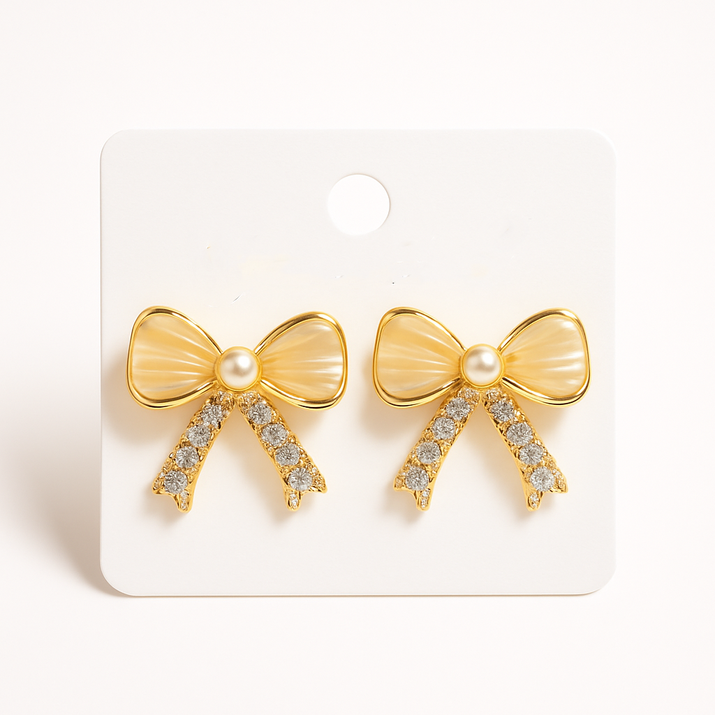 Pearl Bow Glam Earrings