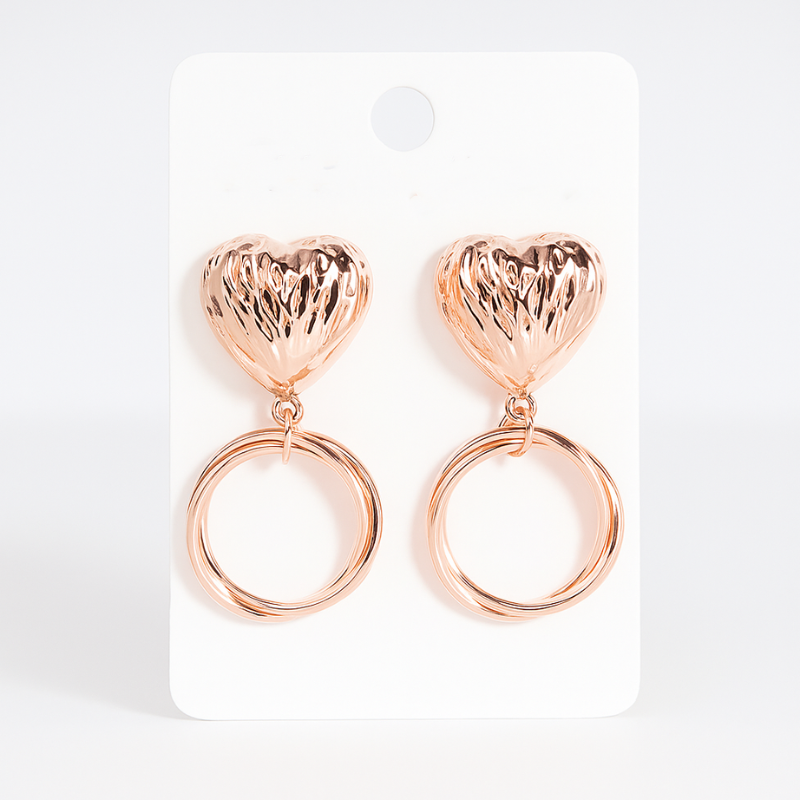Vintage Glam Heart & Hoop Drop Rose Gold Earrings