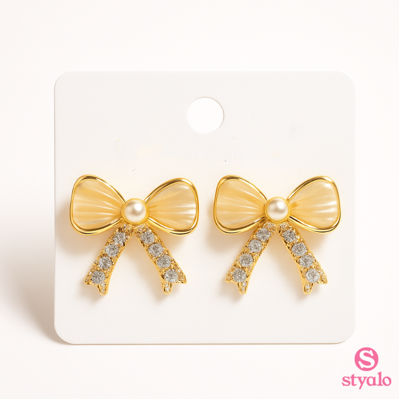 Pearl Bow Glam Earrings