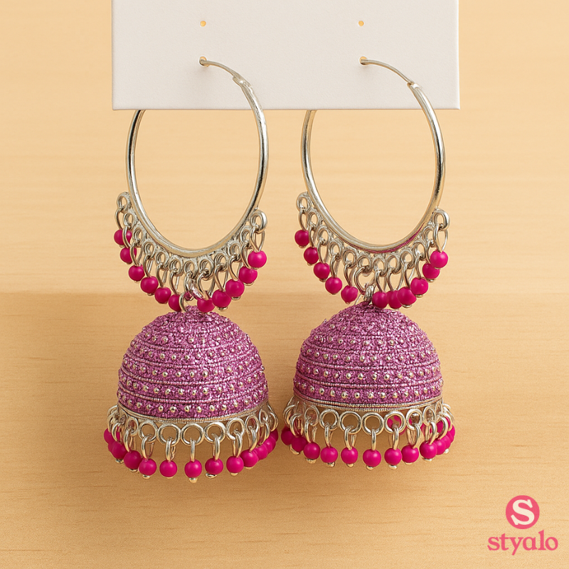 Sunshine Swirl Pink Jhumkas Earrings