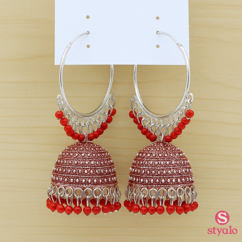 Sunshine Swirl Red Jhumkas Earrings