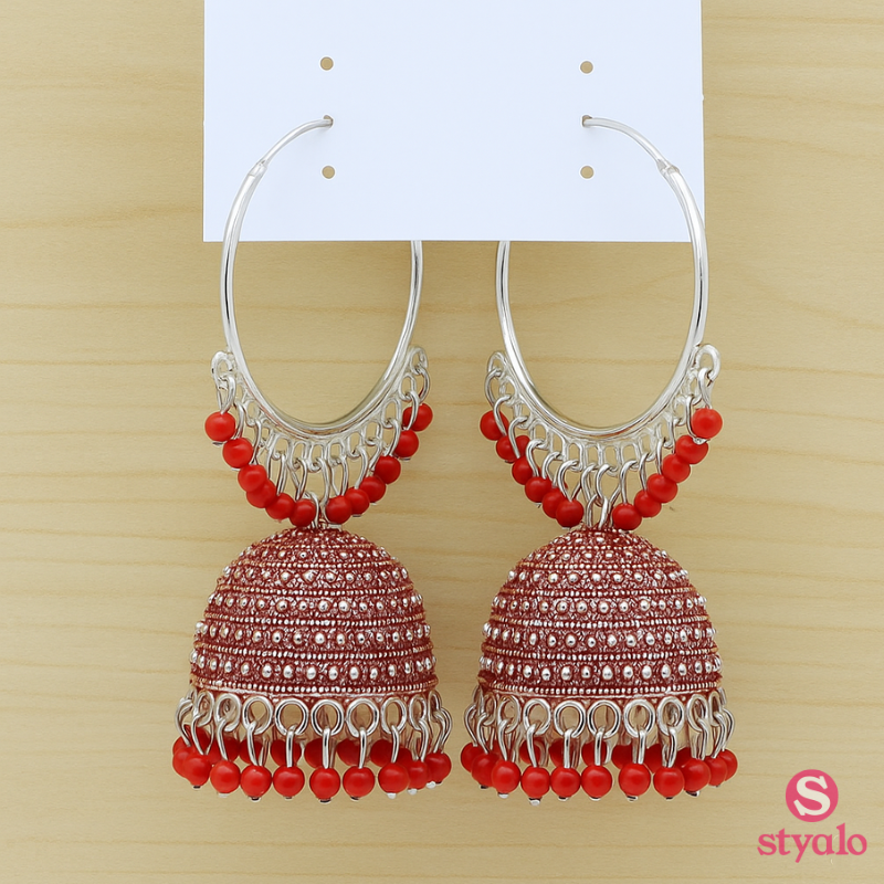 Sunshine Swirl Red Jhumkas Earrings