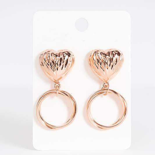 Vintage Glam Heart & Hoop Drop Rose Gold  Earrings