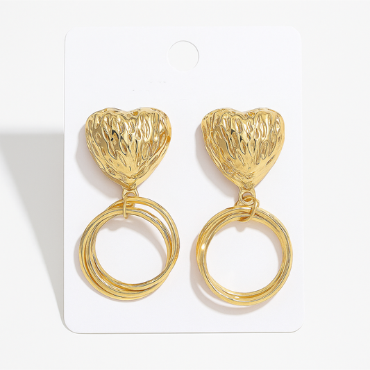 Vintage Glam Heart & Hoop Drop Gold  Earrings