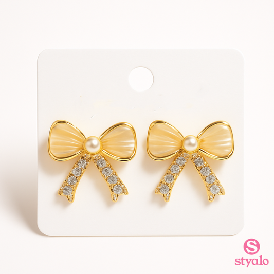 Pearl Bow Glam Earrings