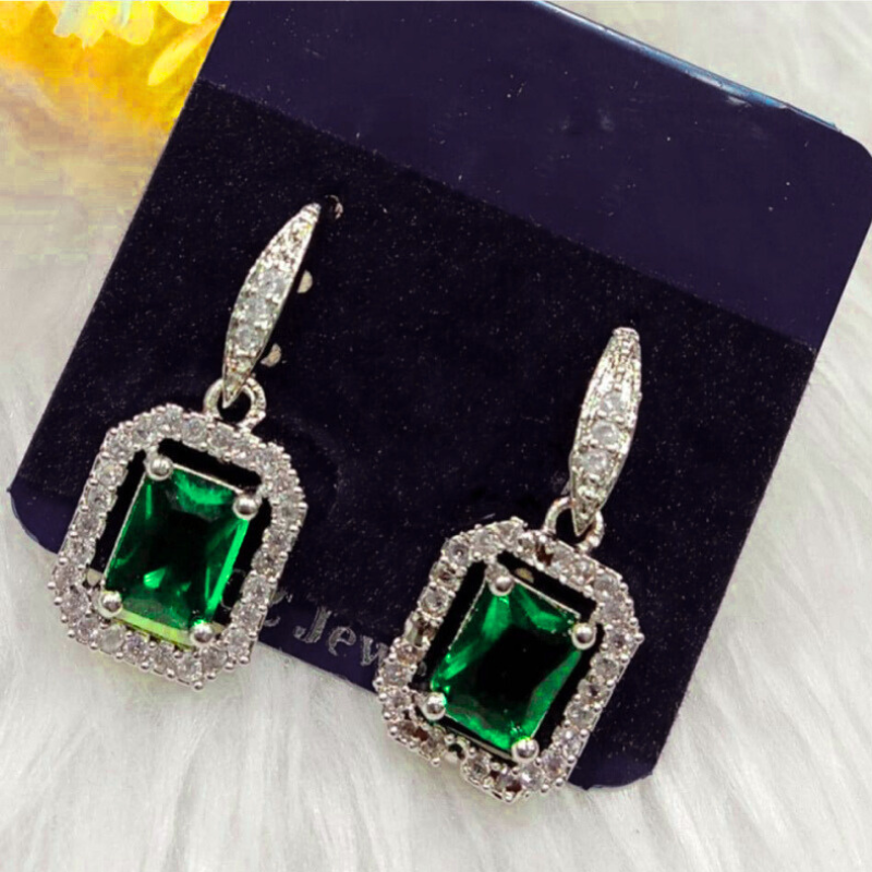 Crystal Alloy Green Earrings