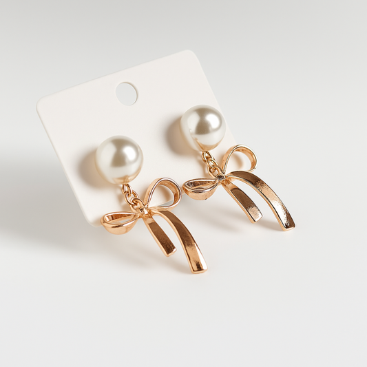 Pearl Bow Charm Earrings